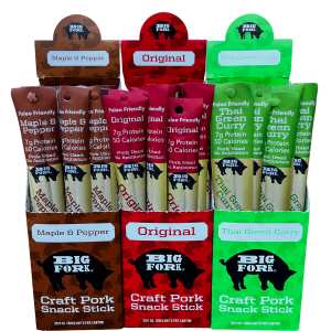 Big Fork Craft Pork Snack Stick Box – 3 boxes x 20 sticks (60 Total) case