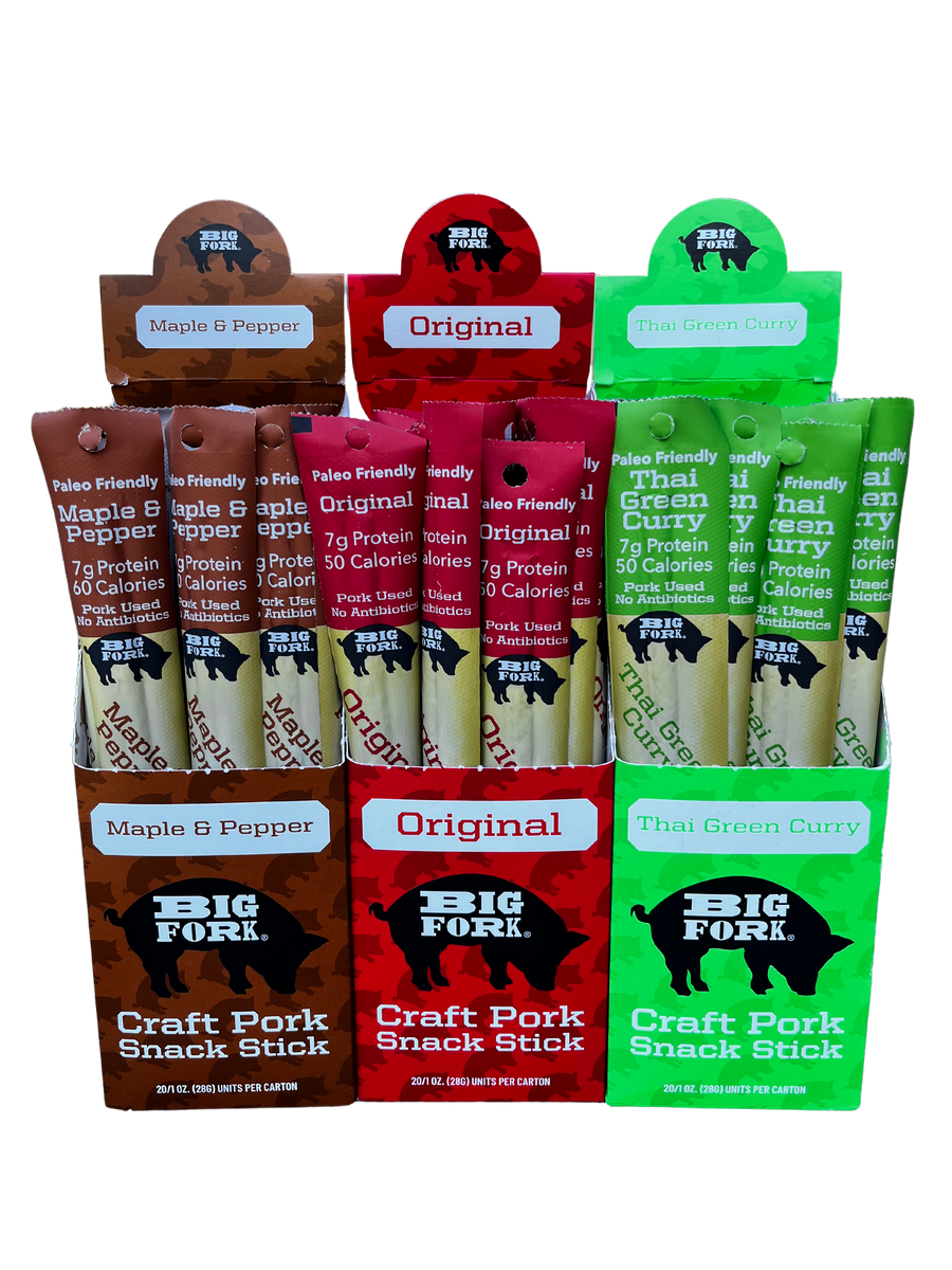 Big Fork Craft Pork Snack Stick Box – 3 boxes x 20 sticks (60 Total) case