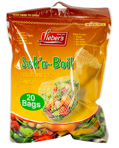Lieber’s Sack’n Boil Food Mesh Bags, 20 Count, Large 1/2 Gallon Capacity, for Soups and Broths