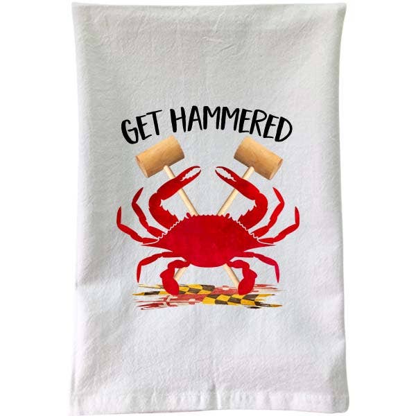 Red Crab – Get Hammered Flour Sack Towel B | McVan Designs