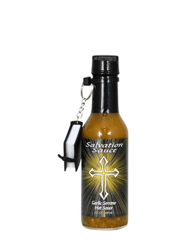 Hot Sauce Salvation Sauce Garlic Serrano with Mini Bible Keychain 5oz