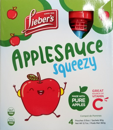 Lieber’s Applesauce Squeezy Pouches, Kosher for Passover, 3.15 oz (4 Count)
