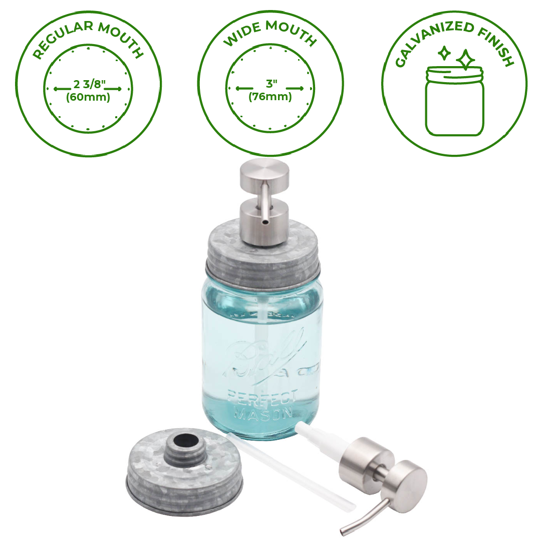 Mason Jar Lifestyle – Satin / Brushed Finish Soap Pump Dispensers for