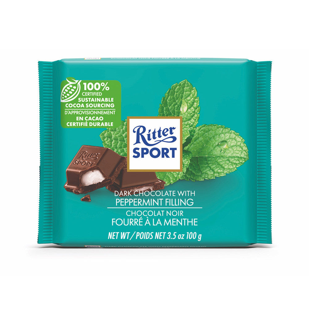 Ritter Sport Dark Chocolate Bar w/ Peppermint Filling – 100g