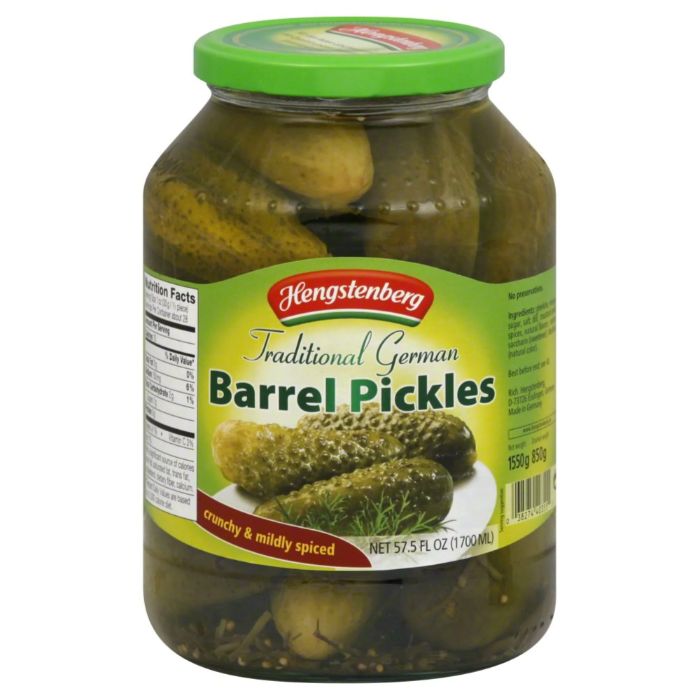 Hengstenberg – Pickle Gherkin Barrel Large, 57.5 Oz | Pack of 6