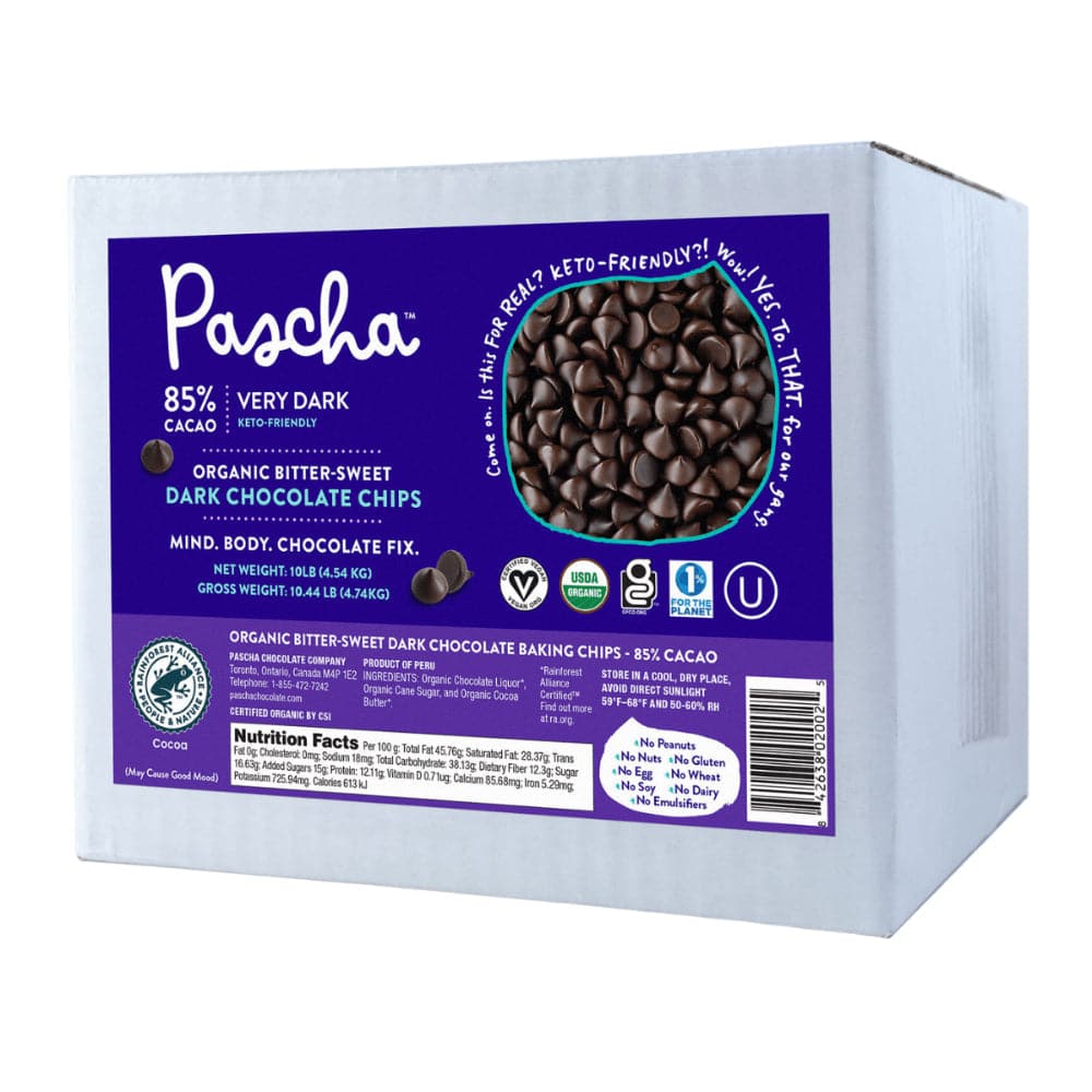 Pascha – Organic Bitter-Sweet Dark Chocolate Chips 85% Cacao – 10lb