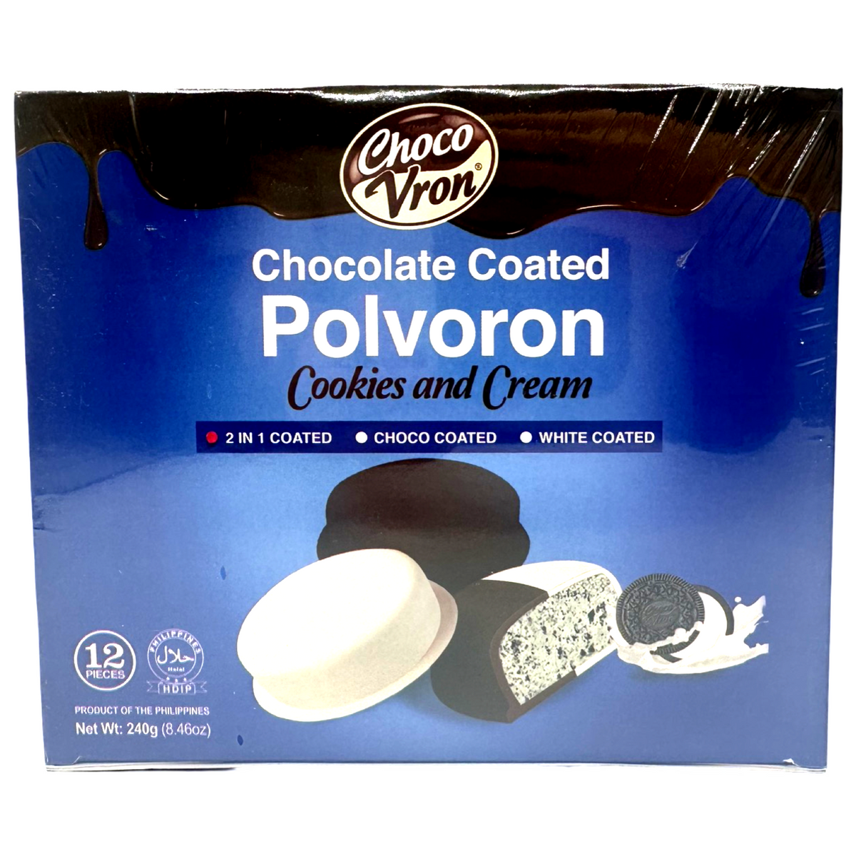 ChocoVron – Chocolate Coated Polvoron – Cookies & Cream – Choco, White, 2 in 1 Coated – 12 Pieces – 240 G