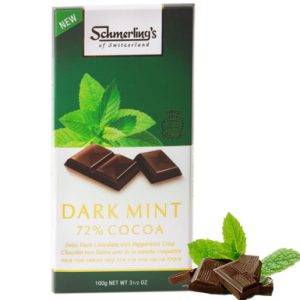 Schmerling’s Swiss Dark Mint Chocolate Bar, 72% Cocoa with Peppermint Crisp, 3.5 oz