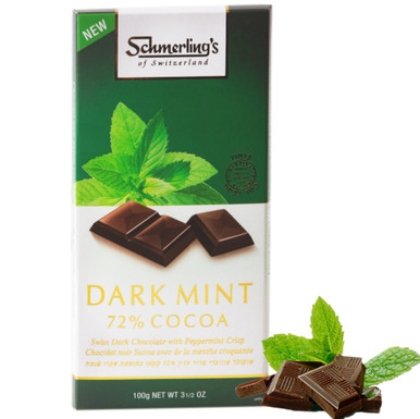 Schmerling’s Swiss Dark Mint Chocolate Bar, 72% Cocoa with Peppermint Crisp, 3.5 oz