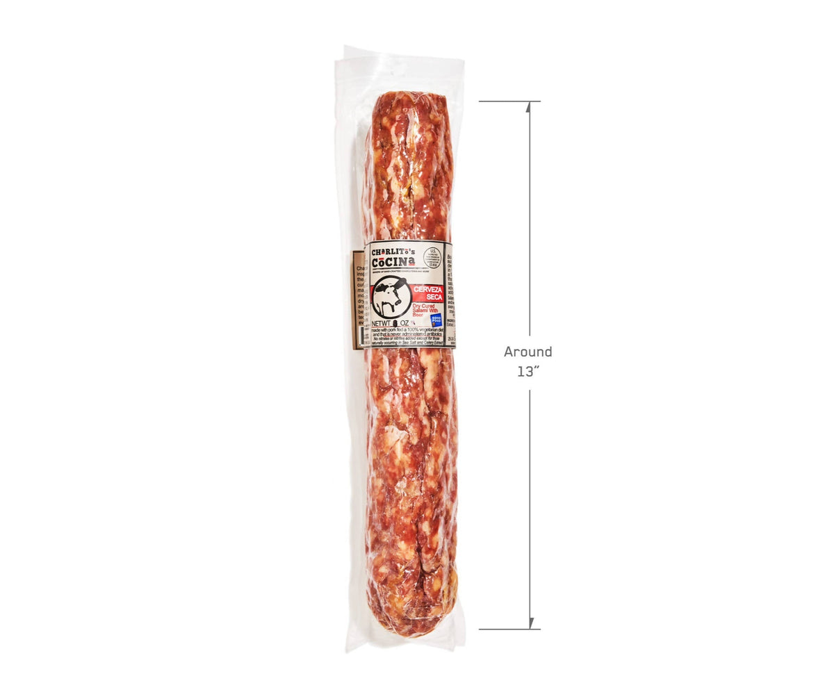 Charlito’s Cocina Cerveza Seca – Foodservice Dry Cured Beer Salamis – 6 x 1.5 LB