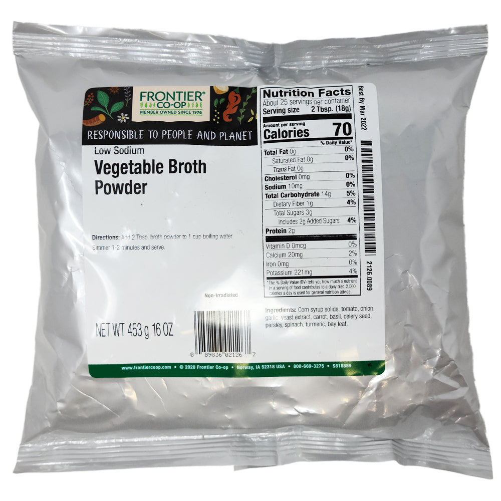 Frontier Low Sodium Vegetable Flavored Broth Powder – 16oz.