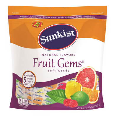Sunkist Fruit Gems Soft Candy Individually Wrapped, 32 oz.