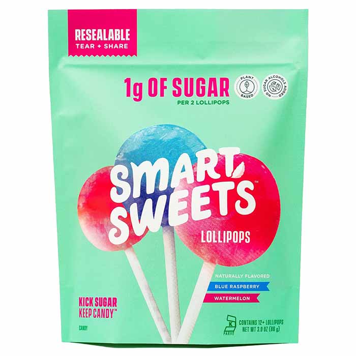 SmartSweets – Watermelon & Blue Raspberry Lollipops, 12-Pack