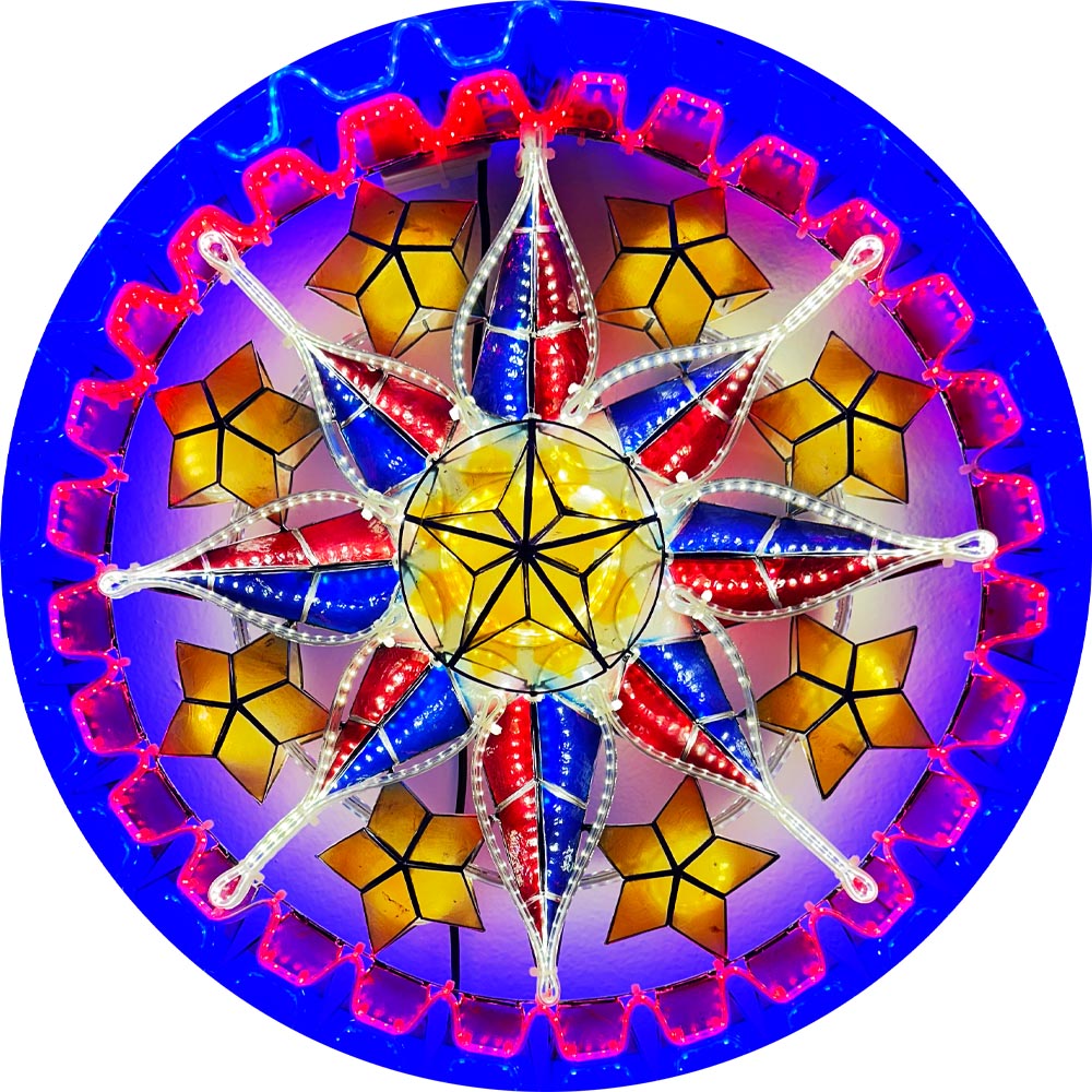 Philippines Christmas Capiz Parol Lantern Star PH Color Design A (Tala) – Yellow / Red / White / Blue LED Show – Size 24
