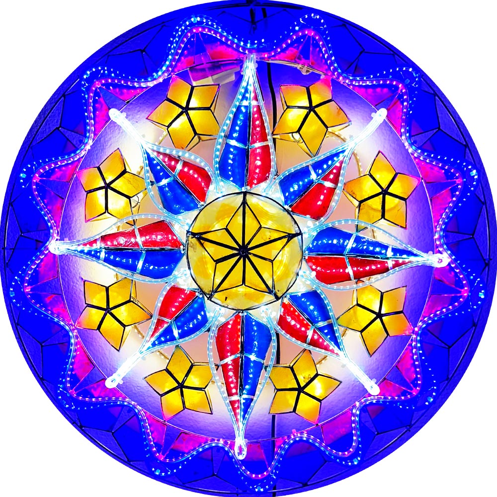 Philippines Christmas Capiz Parol Lantern Star PH Color Design C (Tala) – Yellow / Red / White / Blue LED Show – Size 24