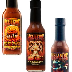 Hellfire Angry Kranked Bastard Hot Sauces Set, 3/5oz.
