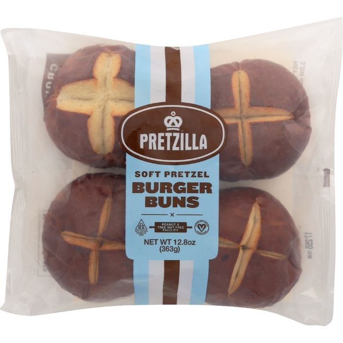 Pretzilla – Soft Pretzel Burger Buns, 4 Pack, 12.8oz
