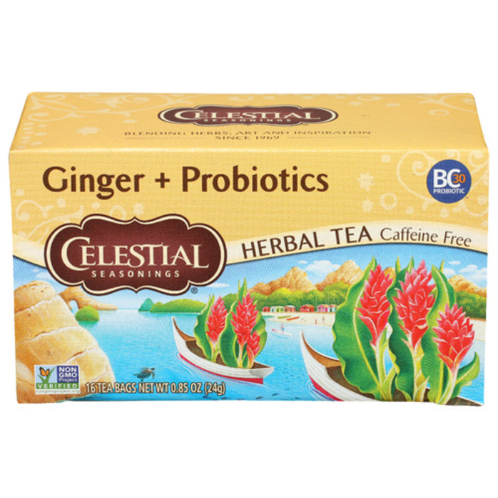 Celestial Seasonings – Herbal Tea Ginger Probiotics, 16 Bags | Pack of