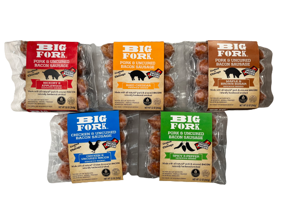 Big Fork Bacon Sausage 4-Pack Pouch – 5 Pouches x 4-Pack case (Assorted)