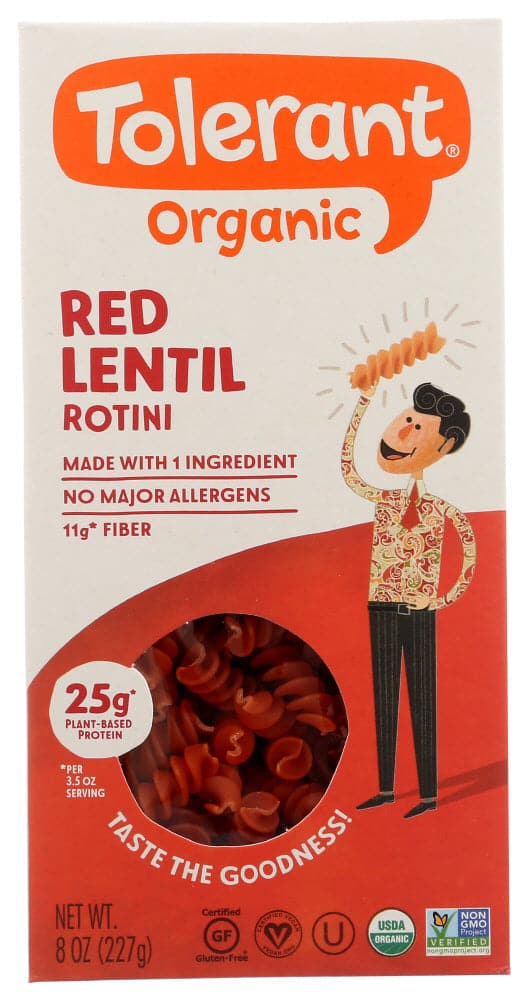 Tolerant Organic Red Lentil Rotini 8 Oz | Pack of 6