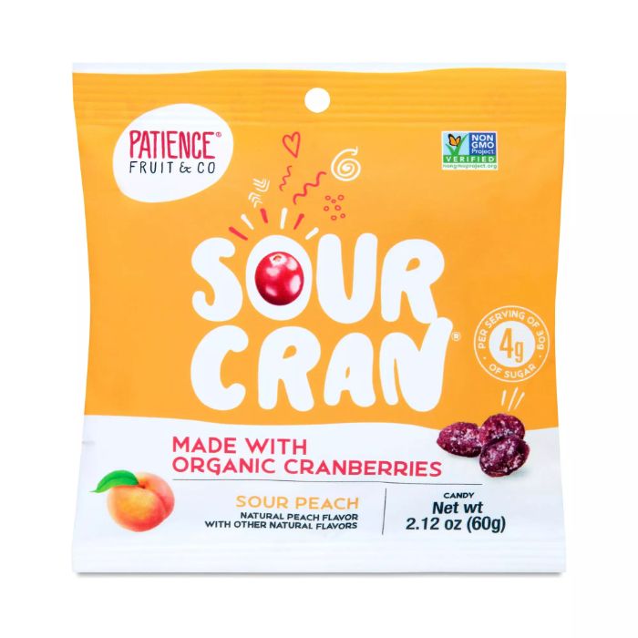 PATIENCE FRUIT & CO CRANBERRIES SOUR PEACH 2.12 OZ – Pack of 24