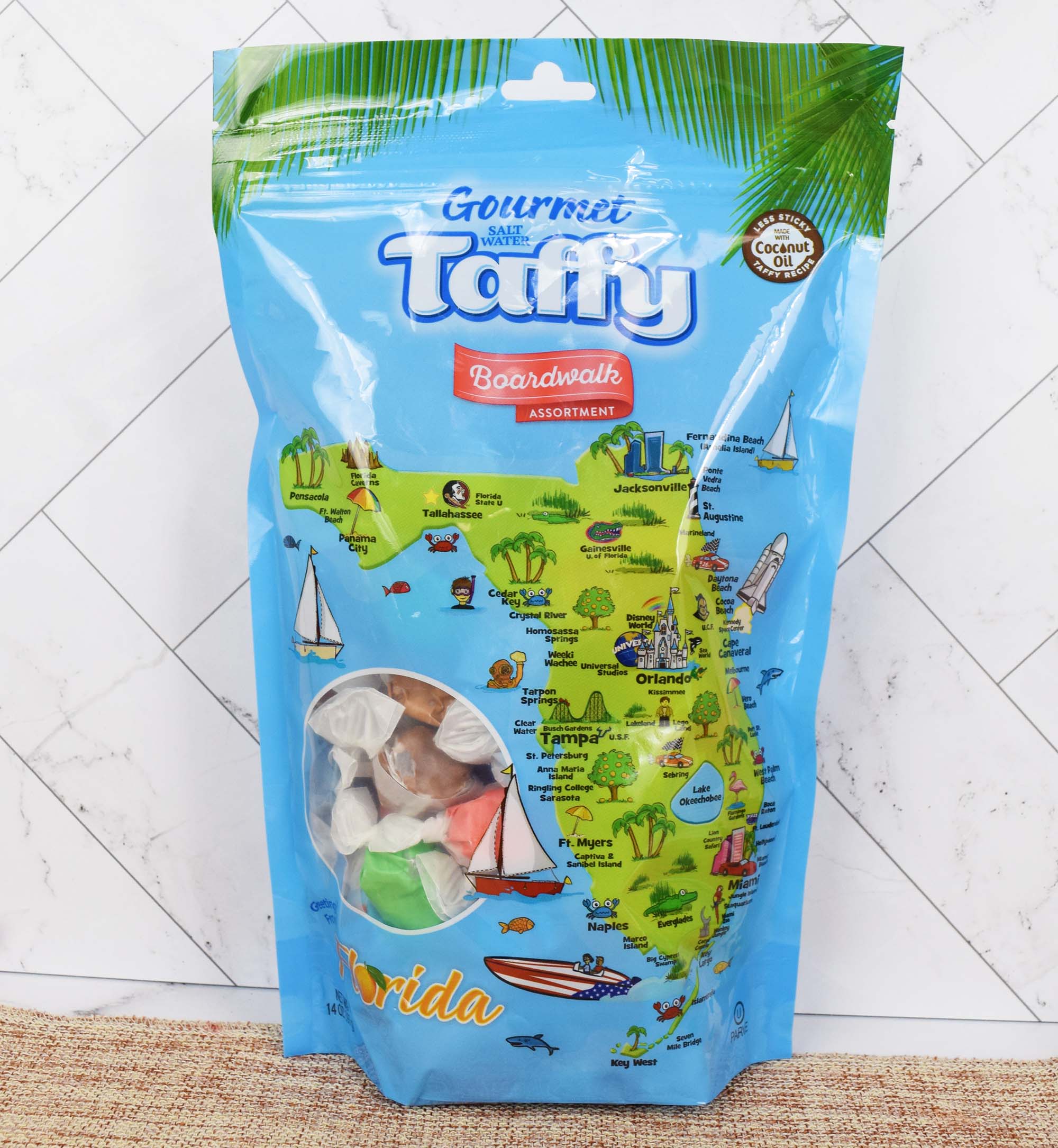 Florida Map Taffy Stand-up Pouch, Boardwalk Assortment – 14 oz