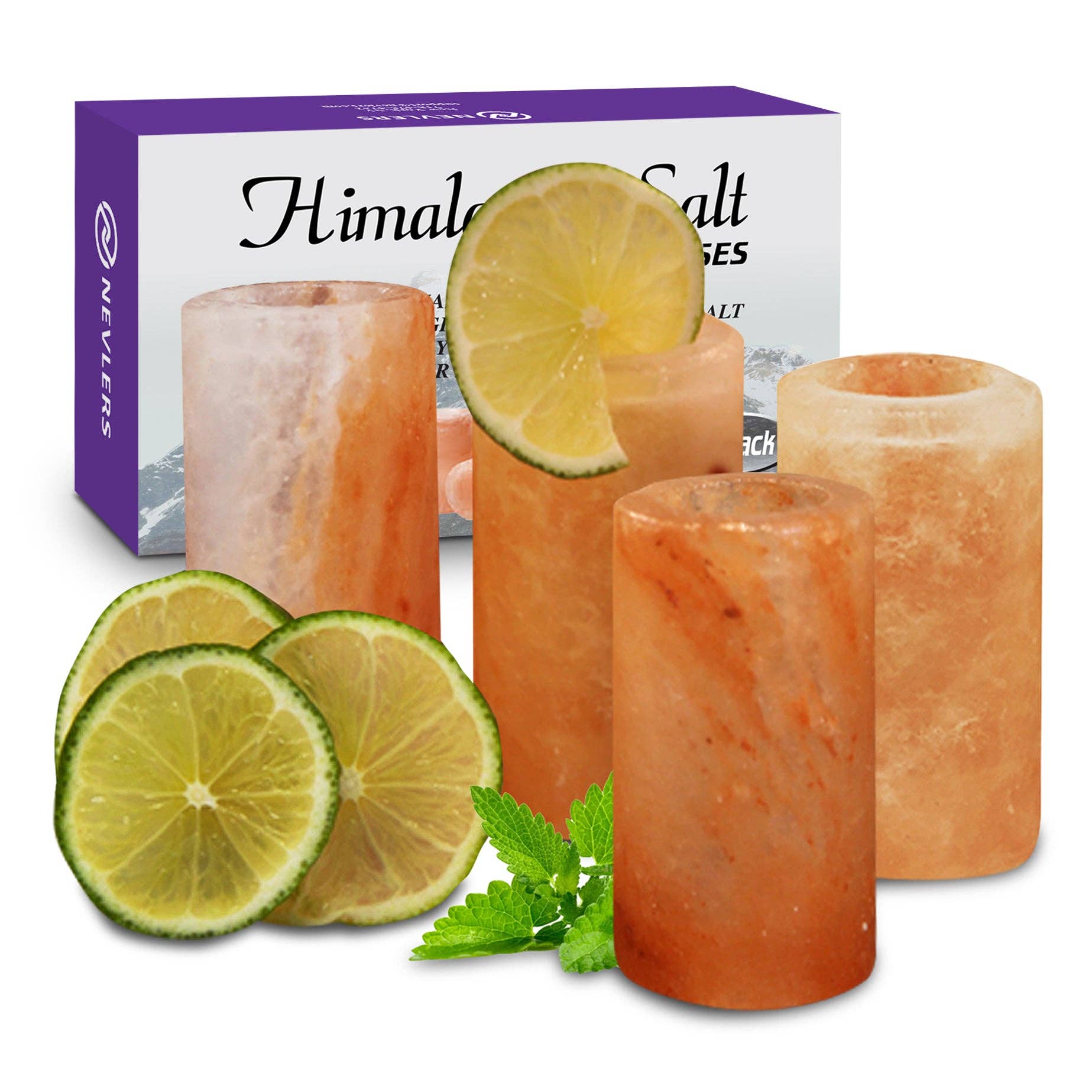 Nevlers – Himalayan Salt Shot Glasses | Round | 4 Pack