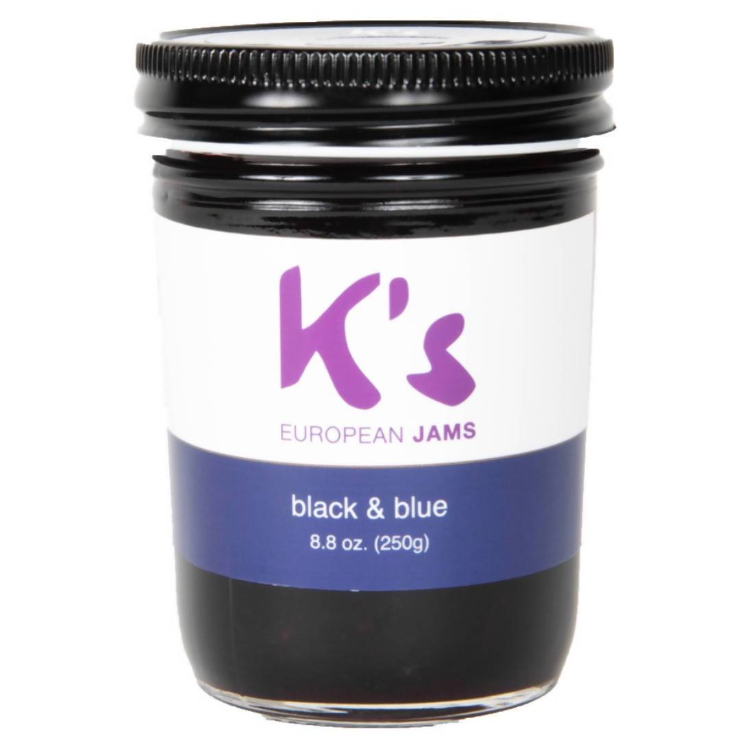 K’s European Black and Blue Jam Jar – 12 jars x 8.8oz case