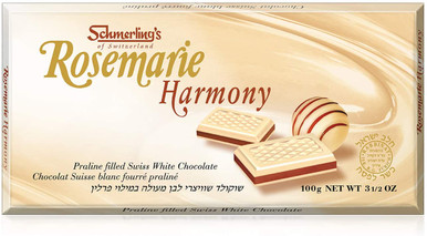 Schmerling’s Rosemarie Harmony Swiss White Chocolate Bar, Praline Filled, 3.5 oz