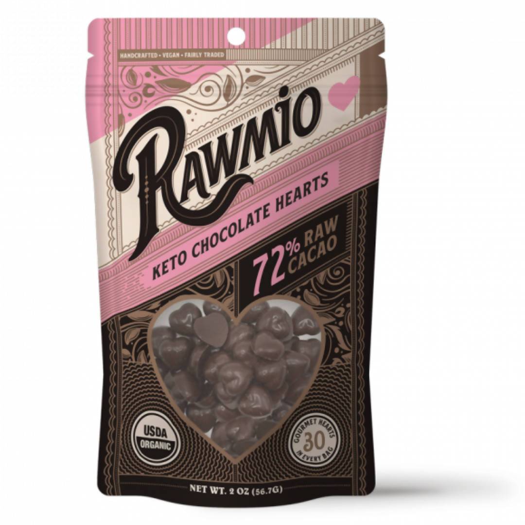 Rawmio Raw Organic Keto Chocolate Hearts, Mini Heart Chocolates – 18 Bags x 2oz