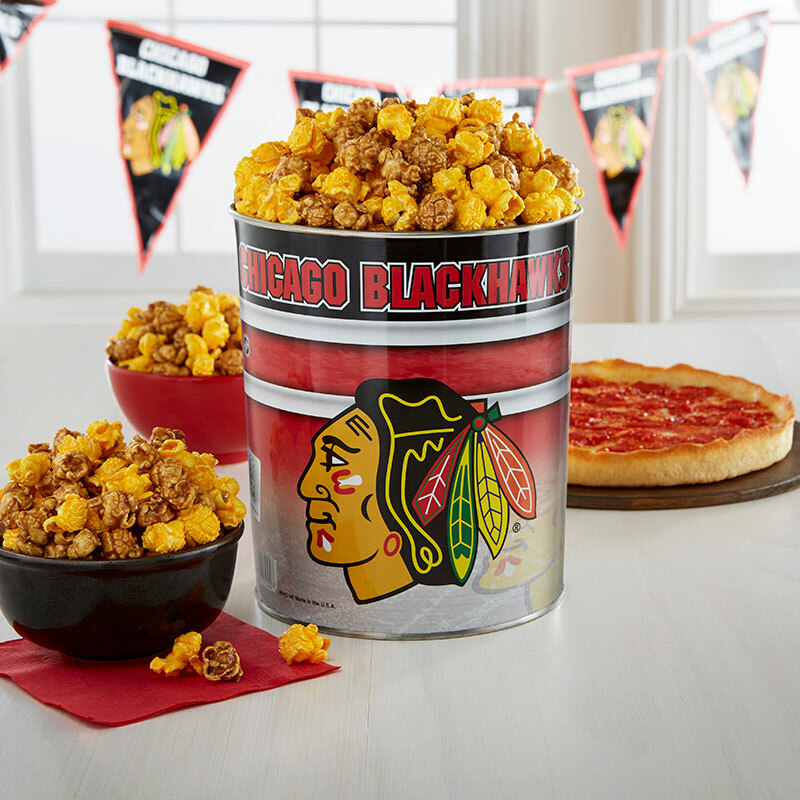 Garrett Popcorn Chicago Blackhawks Classic Tin & 2 Lou’s Pizzas