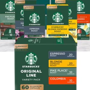Starbucks by Nespresso Original Line Coffee Pods, Variety Pack, 60 Count, Compatible with Nespresso Original Machines