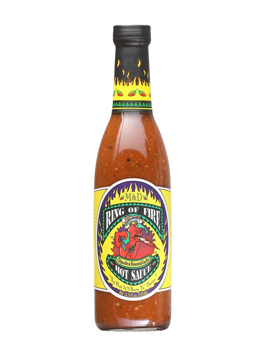 Hot Sauce Ring of Fire Roasted Garlic Chipotle 12.5 oz Big Bottle Heat