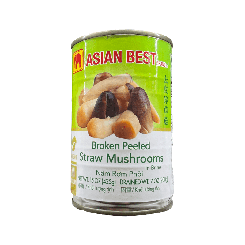 Asian Best Brand Broken Peeled Straw Mushrooms in Brine