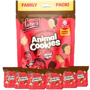 Lieber’s Animal Cookies, Fudge-Lined Vanilla Crackers, Family Pack with 6 Mini Cookie Bags