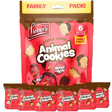 Lieber’s Animal Cookies, Fudge-Lined Vanilla Crackers, Family Pack with 6 Mini Cookie Bags