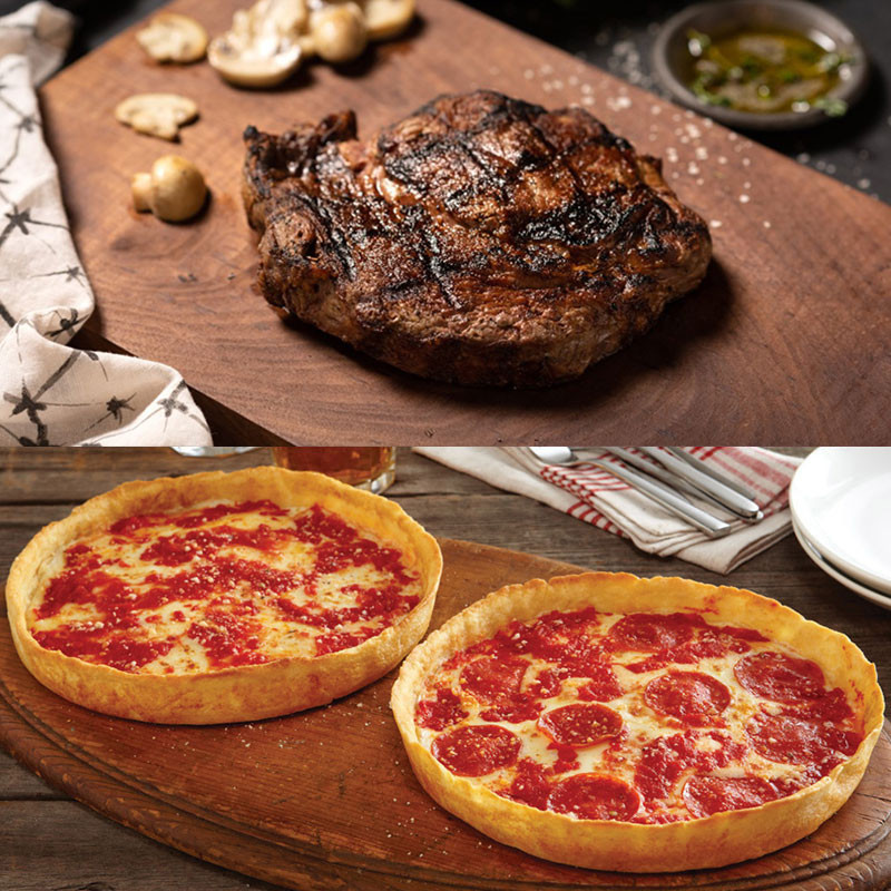 4 Gibsons 14oz. GGA Ribeyes & 2 Lou’s Pizzas