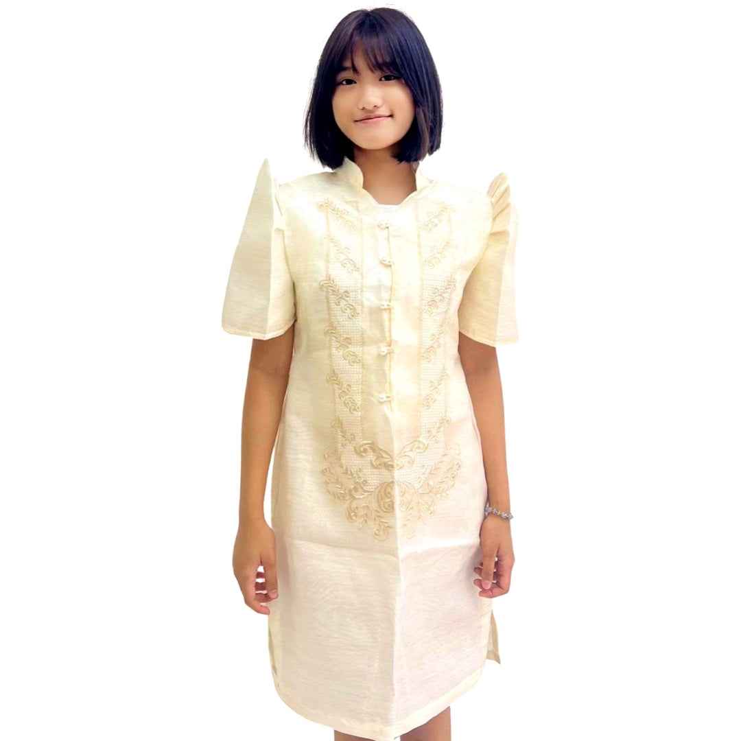 Baro’t Saya Filipiniana Tagalog Special Double Lining with Piping Brown Bayong Leaves Design