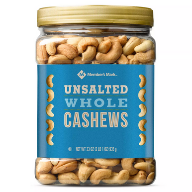 Member’s Mark Unsalted Roasted Whole Cashews, 33 oz.