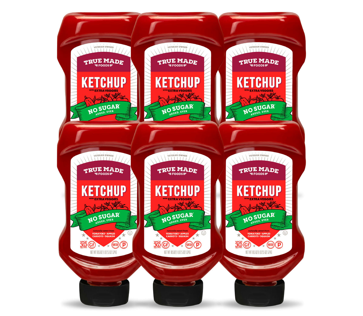 True Made No Added Sugar Ketchup, Squeeze Bottle – 6 bottles x 18.5 oz case