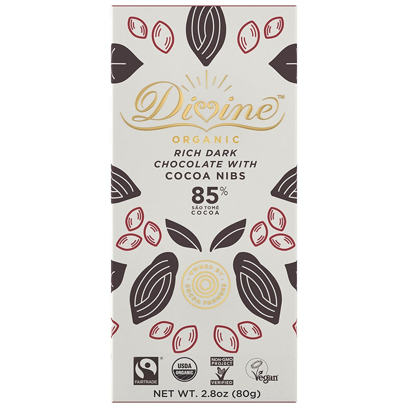Divine Rich Dark Chocolate with Cocoa Nibs – 2.8 oz | Pack of 10