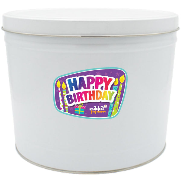 2 Gal Happy Birthday Popcorn Tin