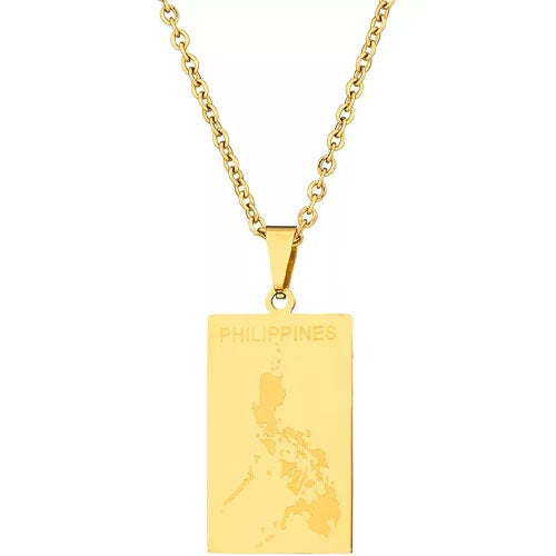 Philippine Map Pendant Necklace Jewelry – Stainless Steel / Gold Plated – 8 G