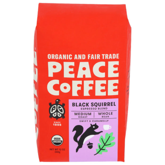 Peace Coffee – Whole Bean Black Squirrel Espresso, 12 oz | Pack of 6