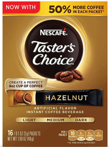 Nescafe Taster’s Choice Hazelnut Instant Coffee Packets, 16 Count