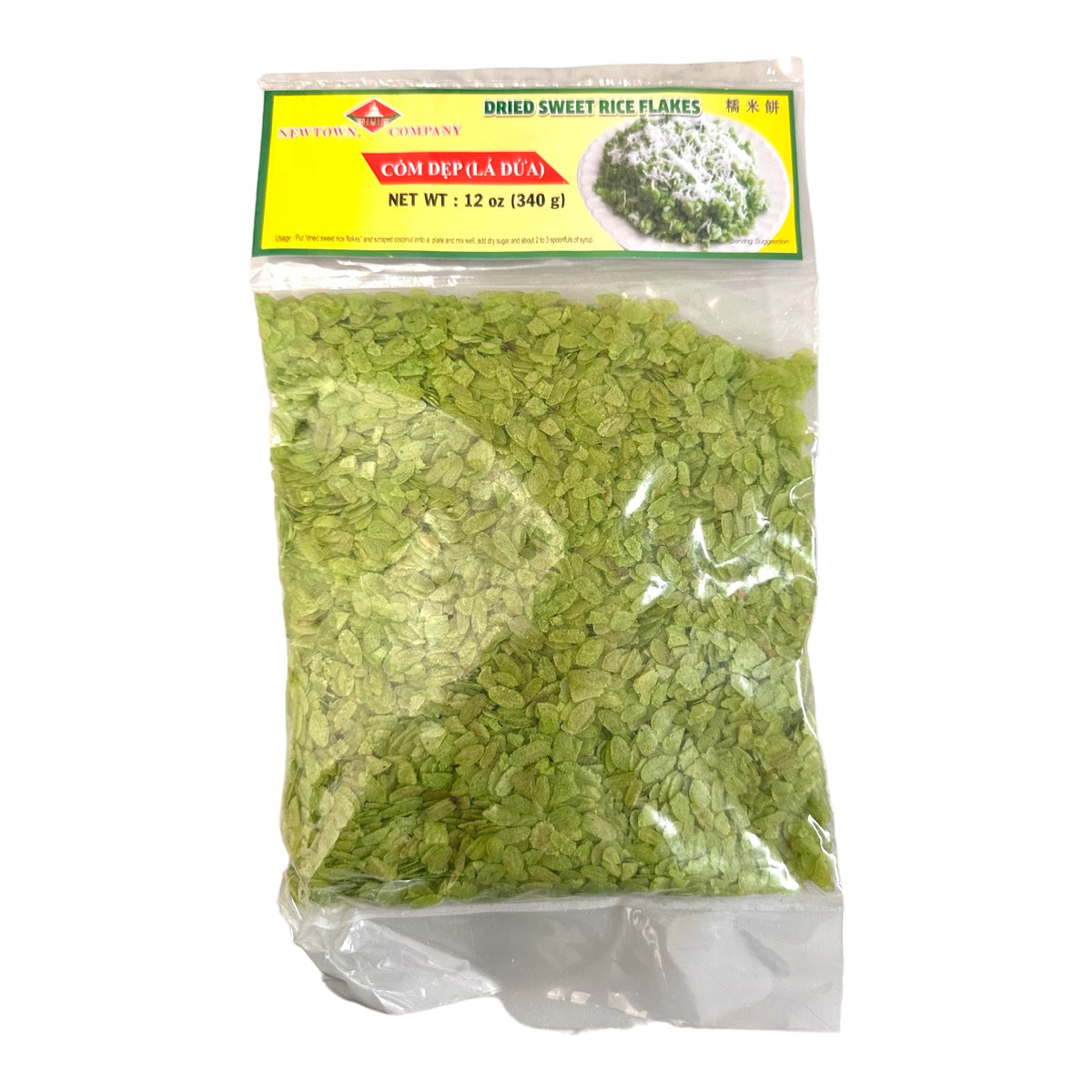 Sweet Rice Flat Green rice Flakes – Com Dep (La Dua) – 10 OZ