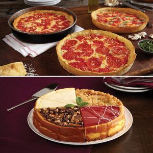 1 Eli’s Sampler Cheesecake & 3 Lou’s Pizzas
