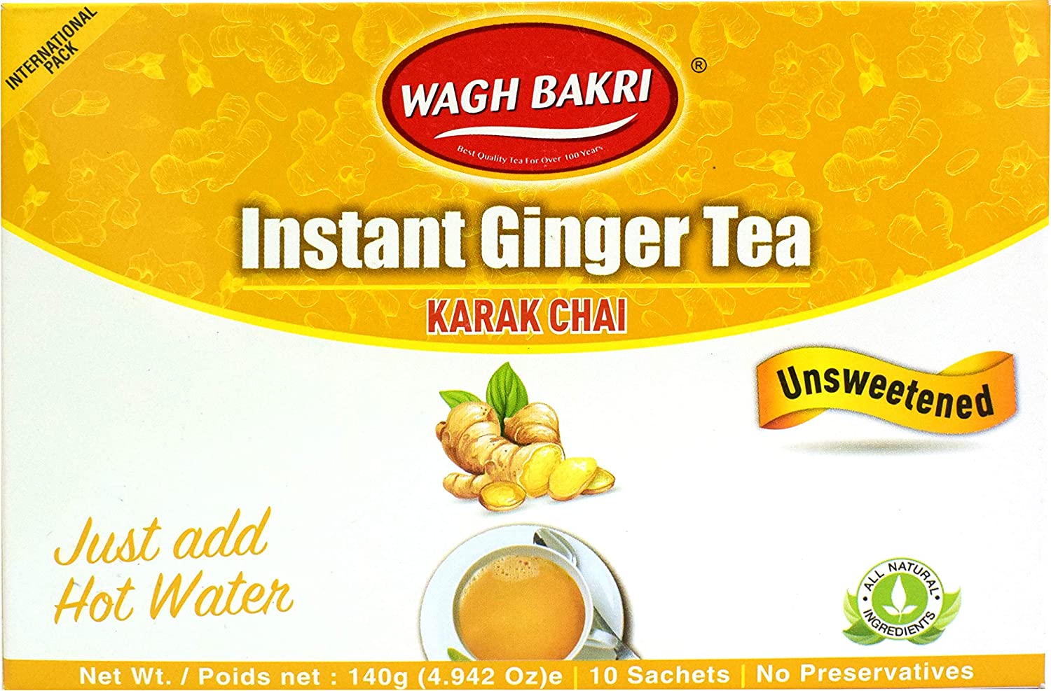Wagh Bakri Instant Ginger Chai Tea Unsweetened – 10 Sachets