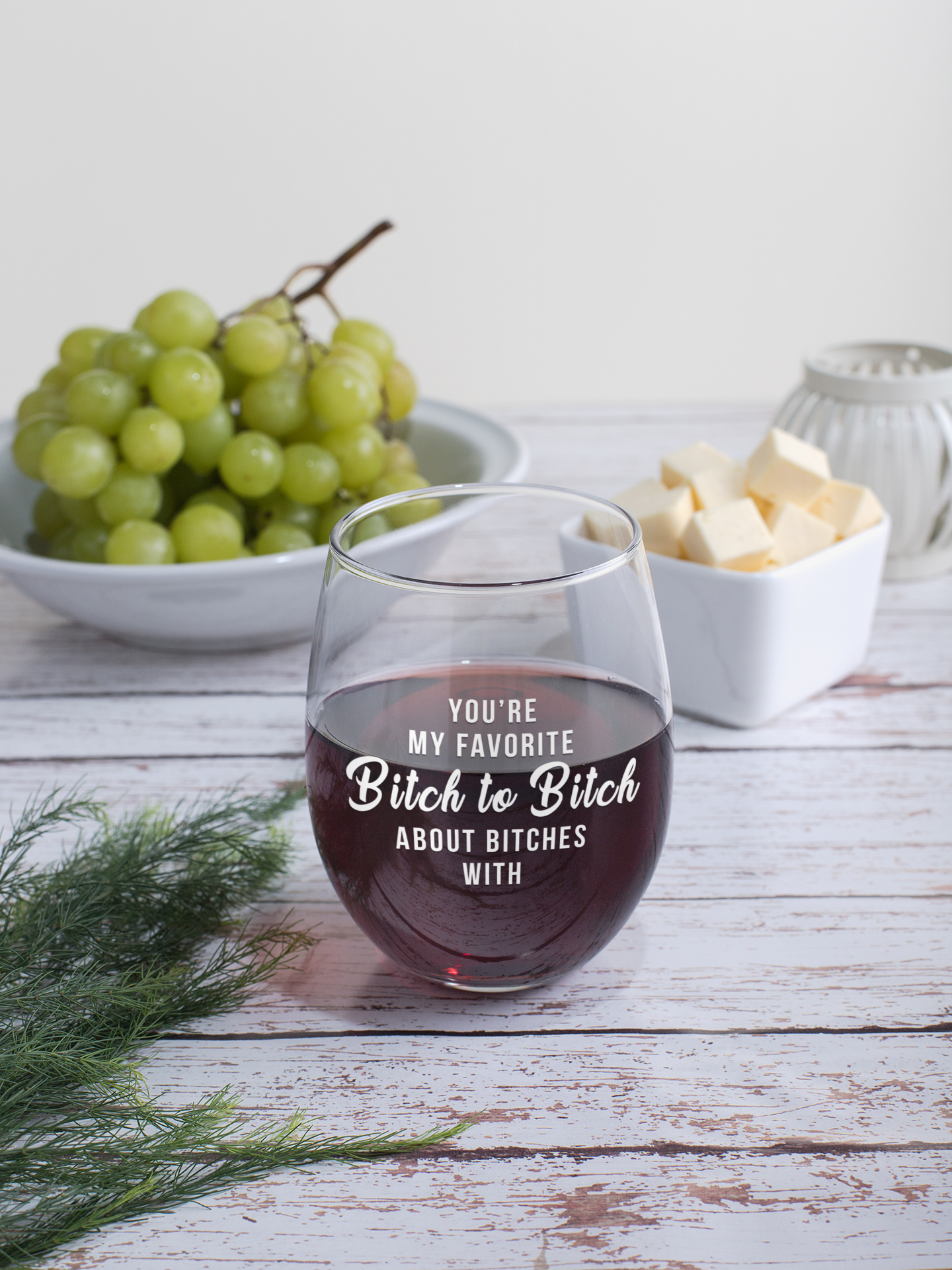 Calm Down Caren – You’re My Favorite Bitch – 17oz. Stemless Wine Glass