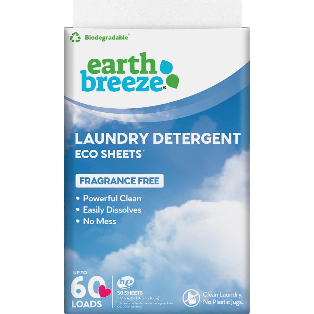 Earth Breeze – Laundry Detergent Eco Sheets Fragrance Free, 30 Sheets